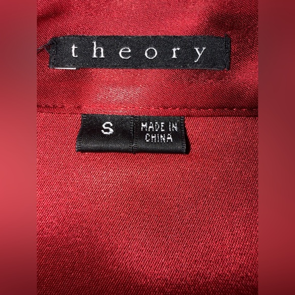 Theory Red Satin Button Up Blouse dressy casual business - Picture 4 of 6